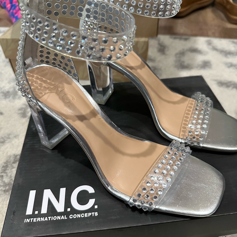 INC International Concepts Silver Crystal Embellished Heels